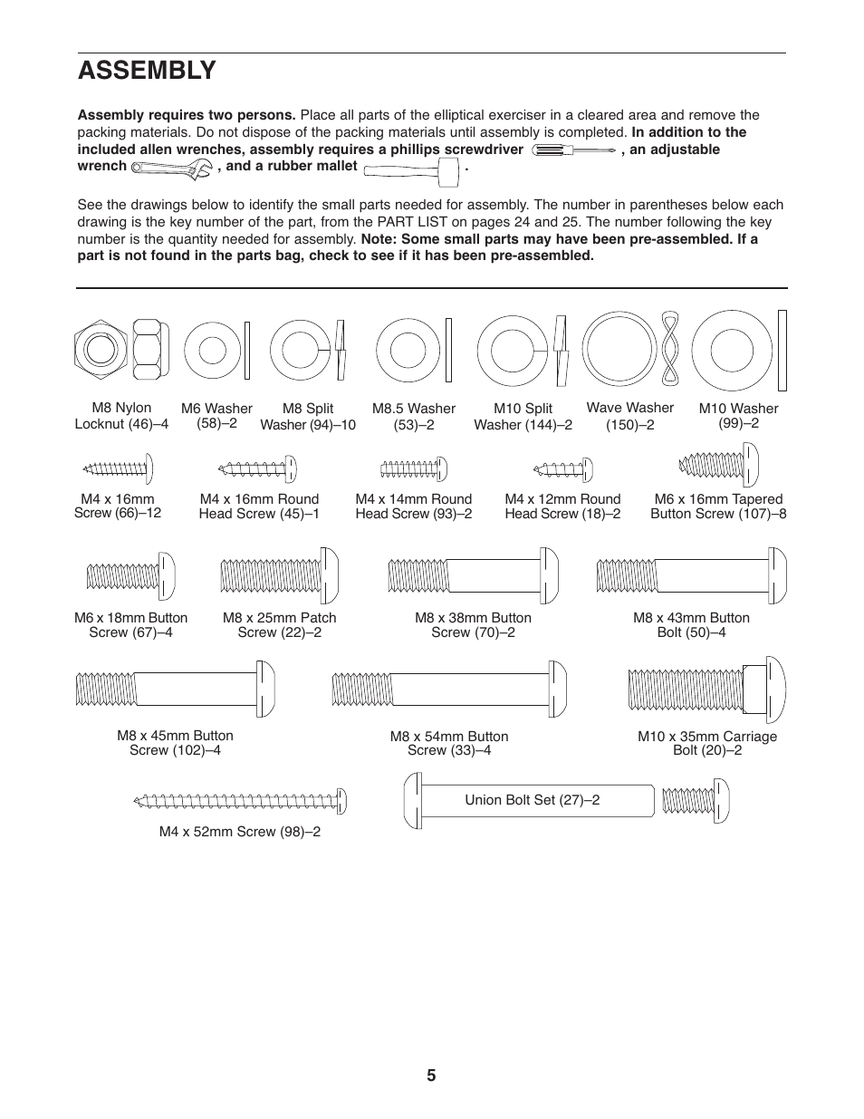 Assembly | ProForm PFEL13032 User Manual | Page 5 / 28