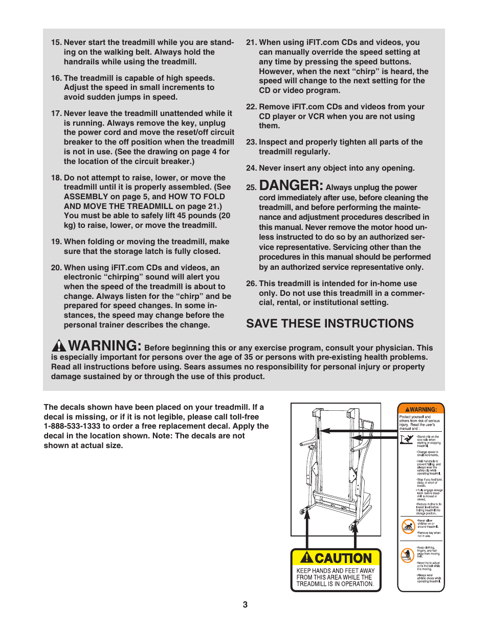 Danger, Warning, Save these instructions | ProForm 831.294062 User Manual | Page 3 / 30