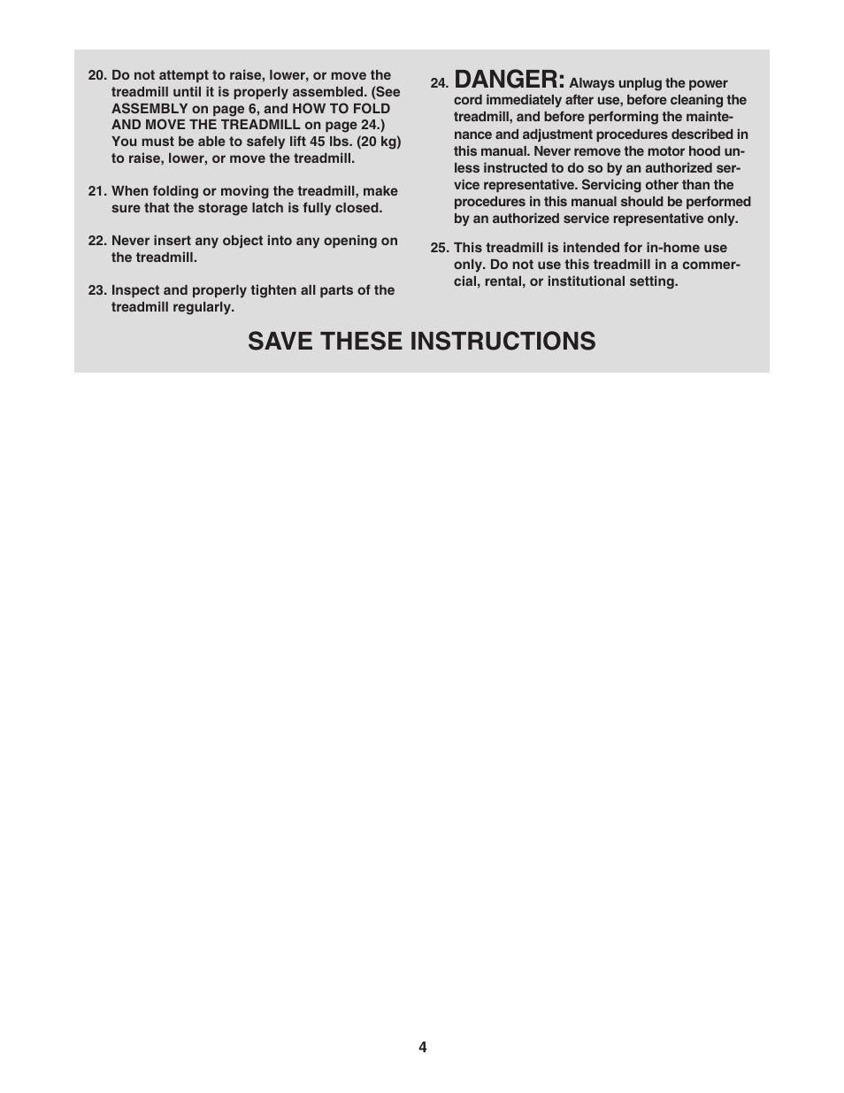 Danger, Save these instructions | ProForm 3.8 PATL40707.0 User Manual | Page 4 / 36