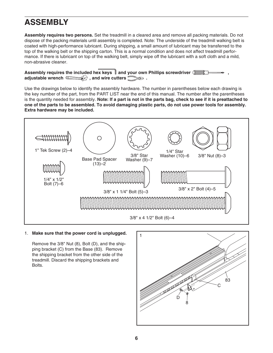 Assembly | ProForm 3.8 PATL40707.0 User Manual | Page 6 / 36