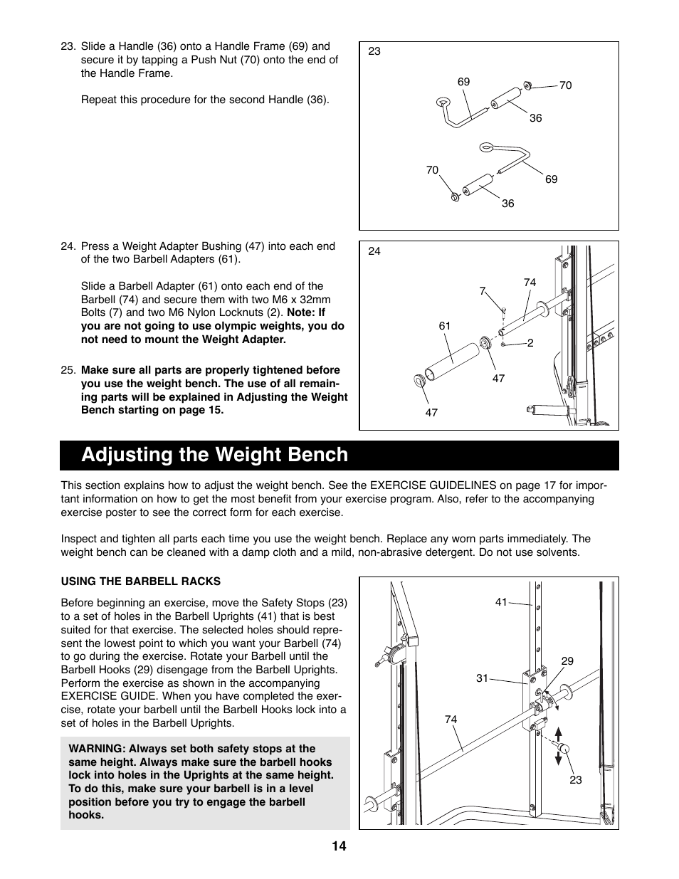 Adjusting the weight bench | ProForm PFBE66080 User Manual | Page 14 / 22