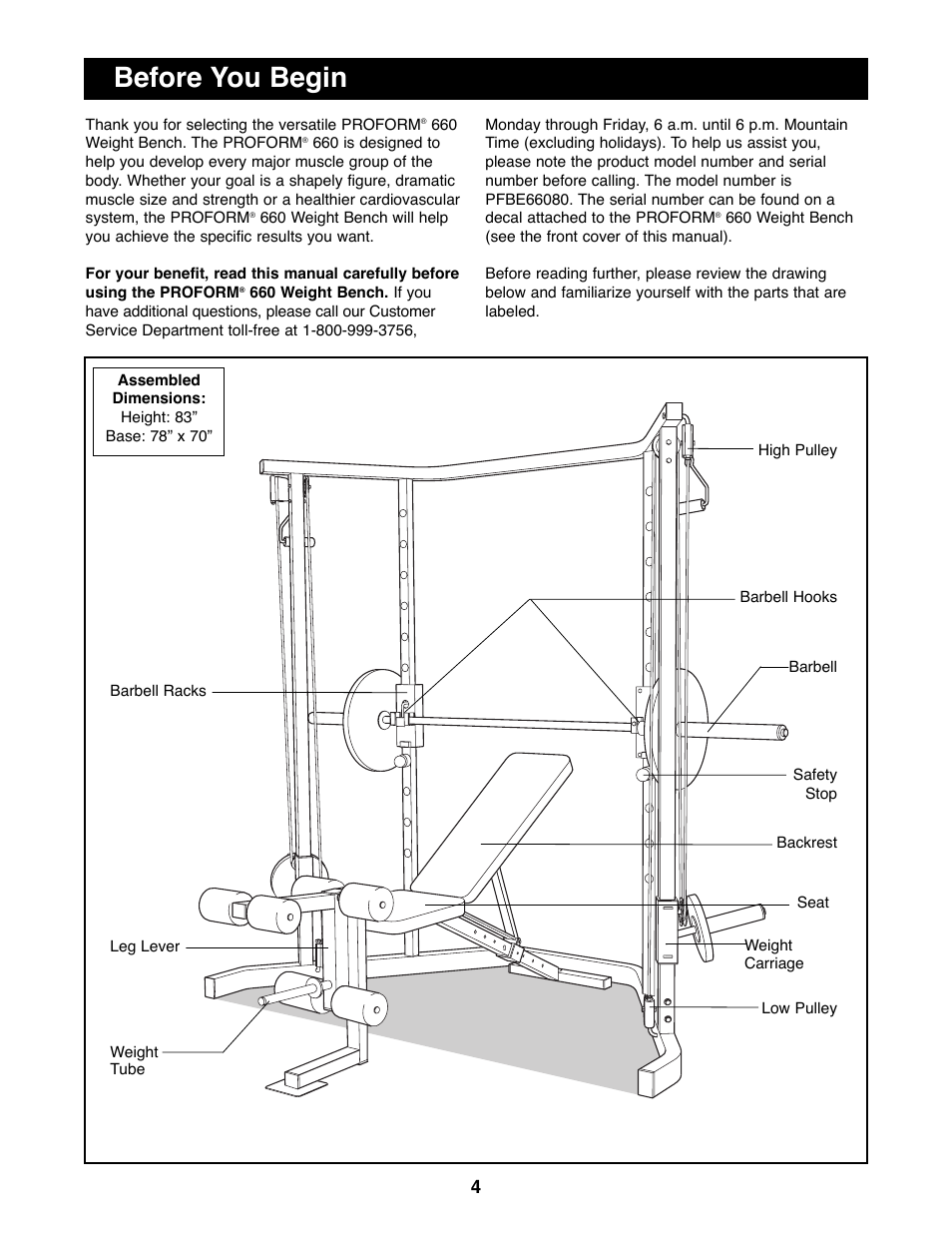 Before you begin | ProForm PFBE66080 User Manual | Page 4 / 22