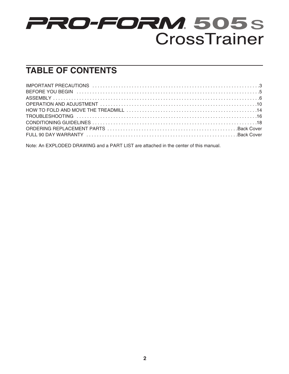 ProForm 505s User Manual | Page 2 / 22