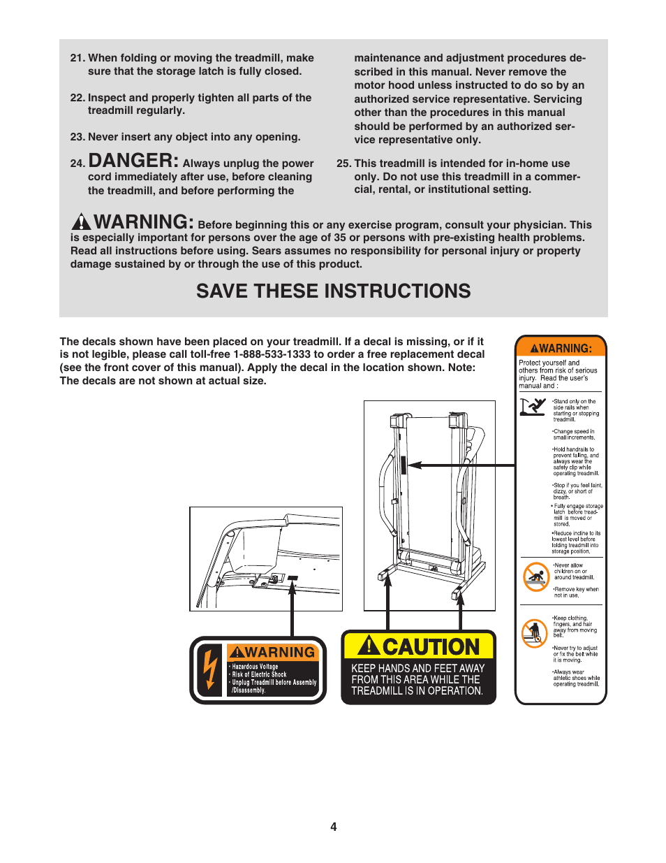 Danger, Warning, Save these instructions | ProForm 505s User Manual | Page 4 / 22
