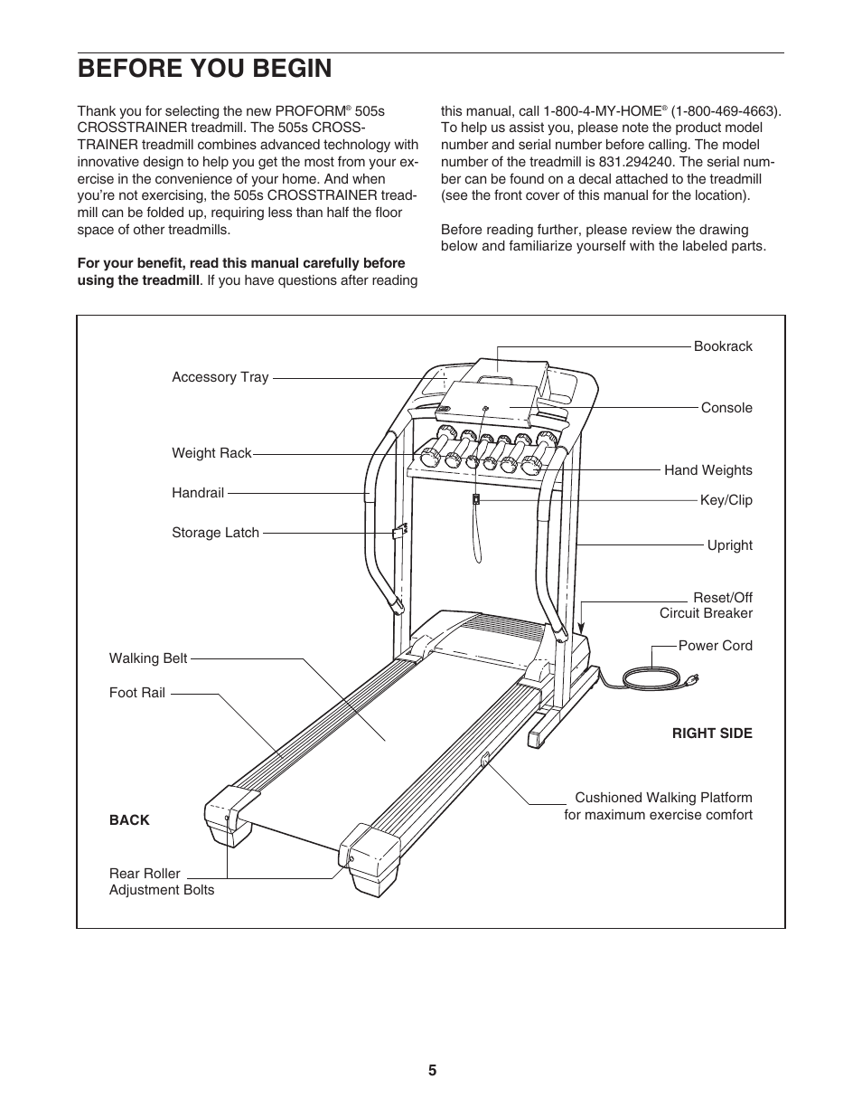 Before you begin | ProForm 505s User Manual | Page 5 / 22