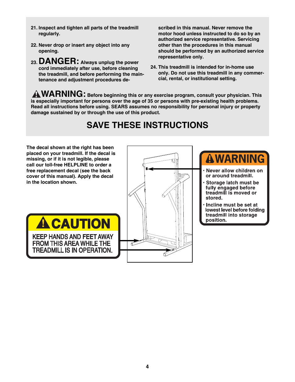 Danger, Warning, Save these instructions | ProForm 831.297791 User Manual | Page 4 / 22