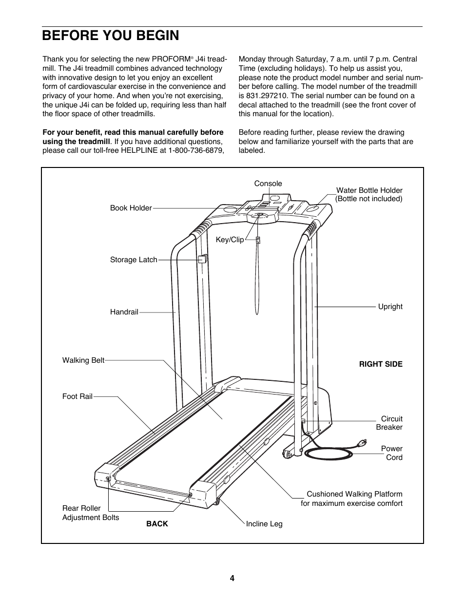 Before you begin | ProForm Power Incline 831.29721 User Manual | Page 4 / 18
