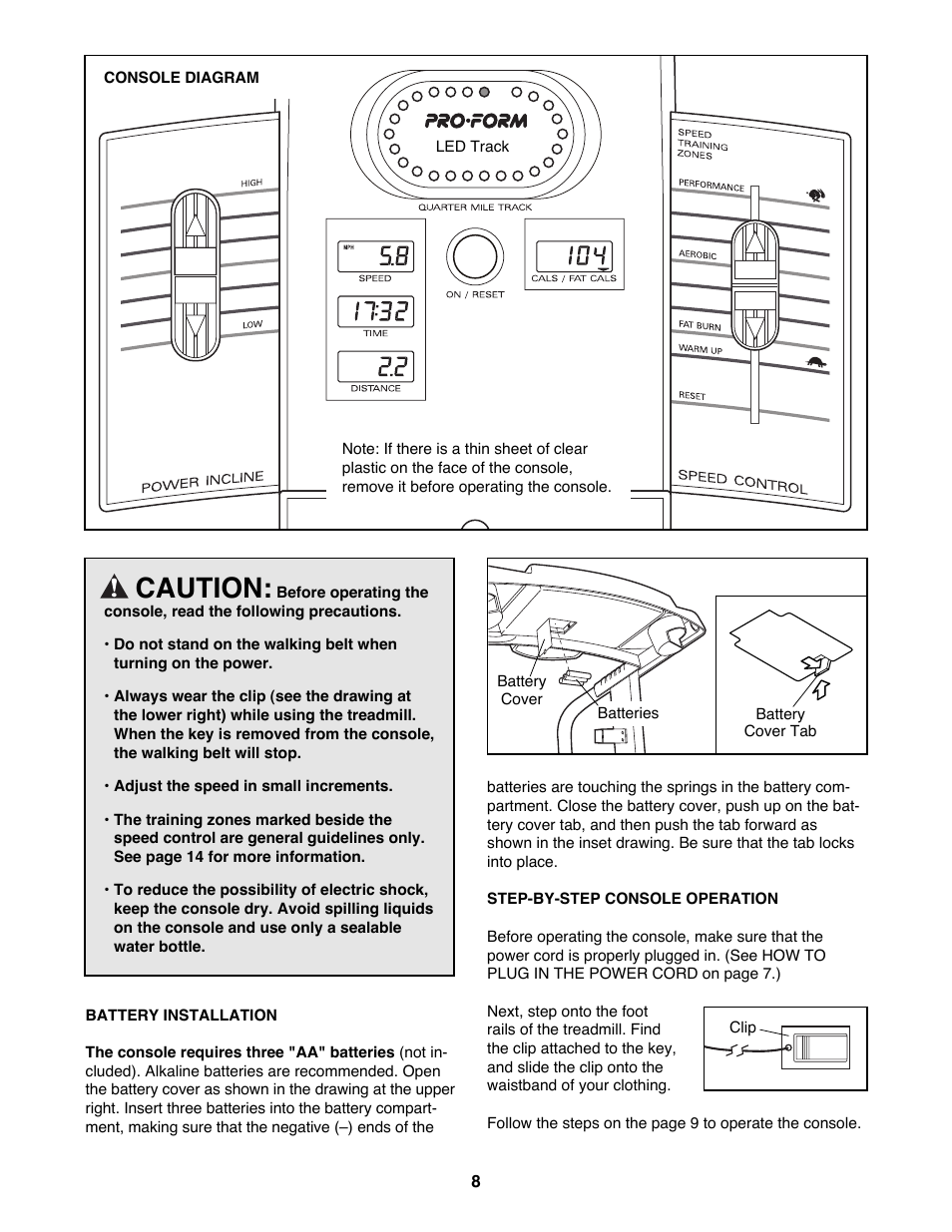 Caution | ProForm Power Incline 831.29721 User Manual | Page 8 / 18