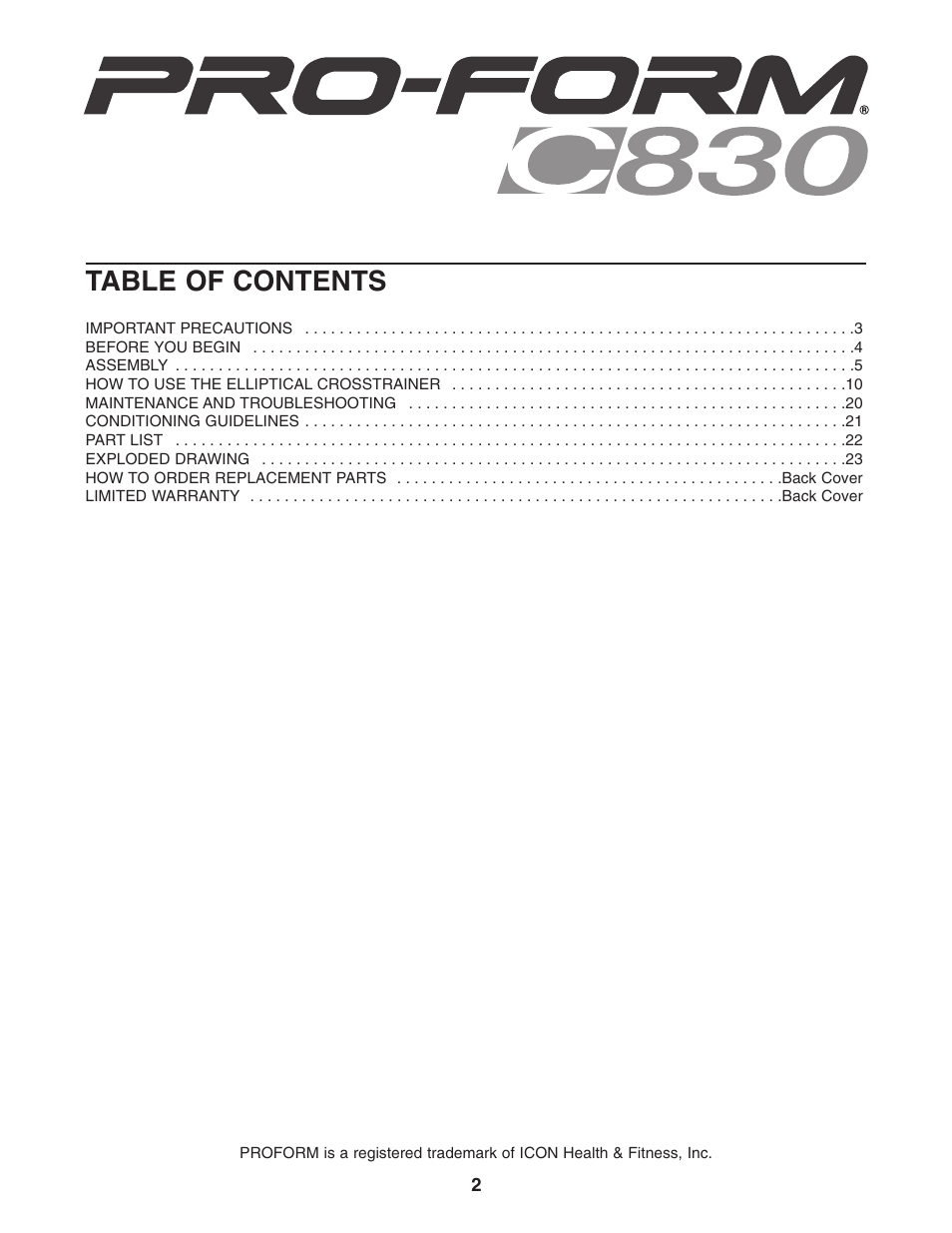 ProForm PFEL54931 User Manual | Page 2 / 24