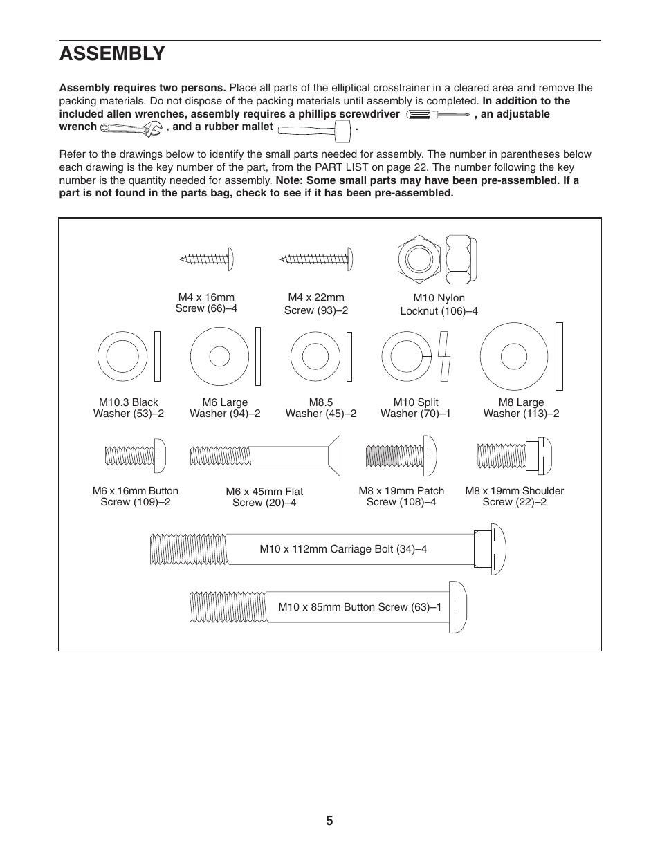 Assembly | ProForm PFEL54931 User Manual | Page 5 / 24