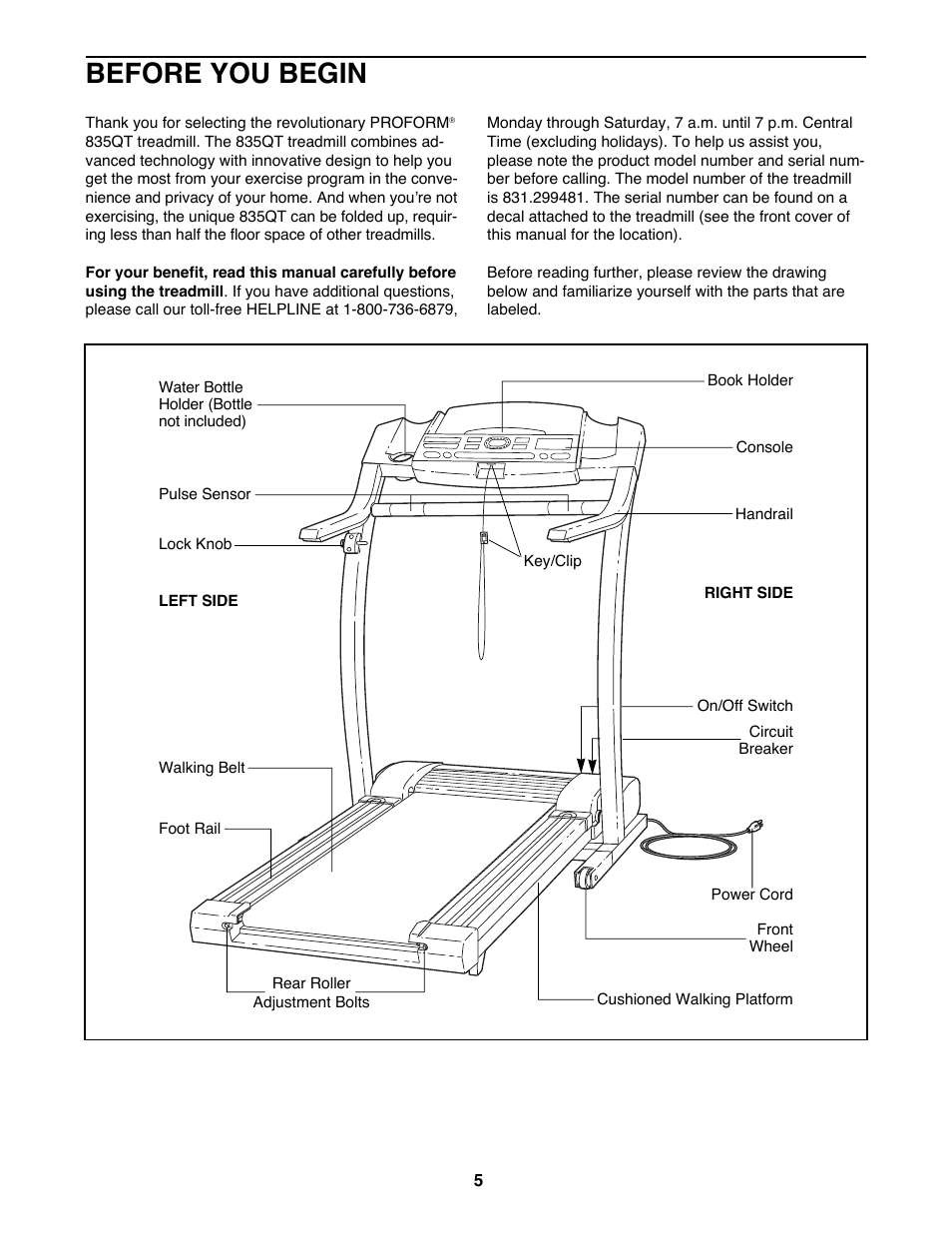 Before you begin | ProForm 831.299481 User Manual | Page 5 / 30
