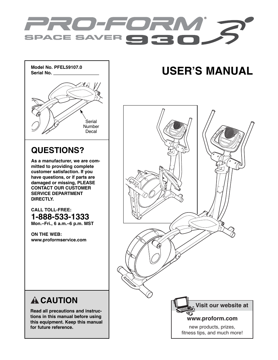 ProForm SPACE SAVER PFEL59107.0 User Manual | 28 pages