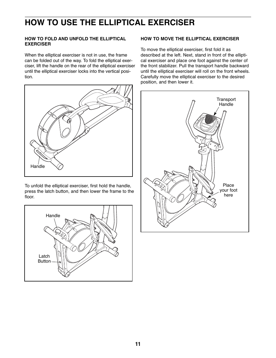 How to use the elliptical exerciser | ProForm SPACE SAVER PFEL59107.0 User Manual | Page 11 / 28