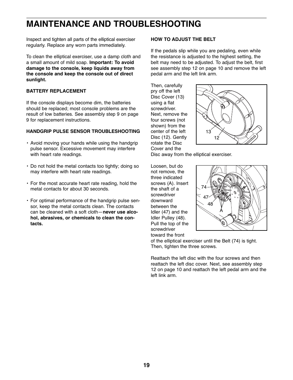 Maintenance and troubleshooting | ProForm SPACE SAVER PFEL59107.0 User Manual | Page 19 / 28