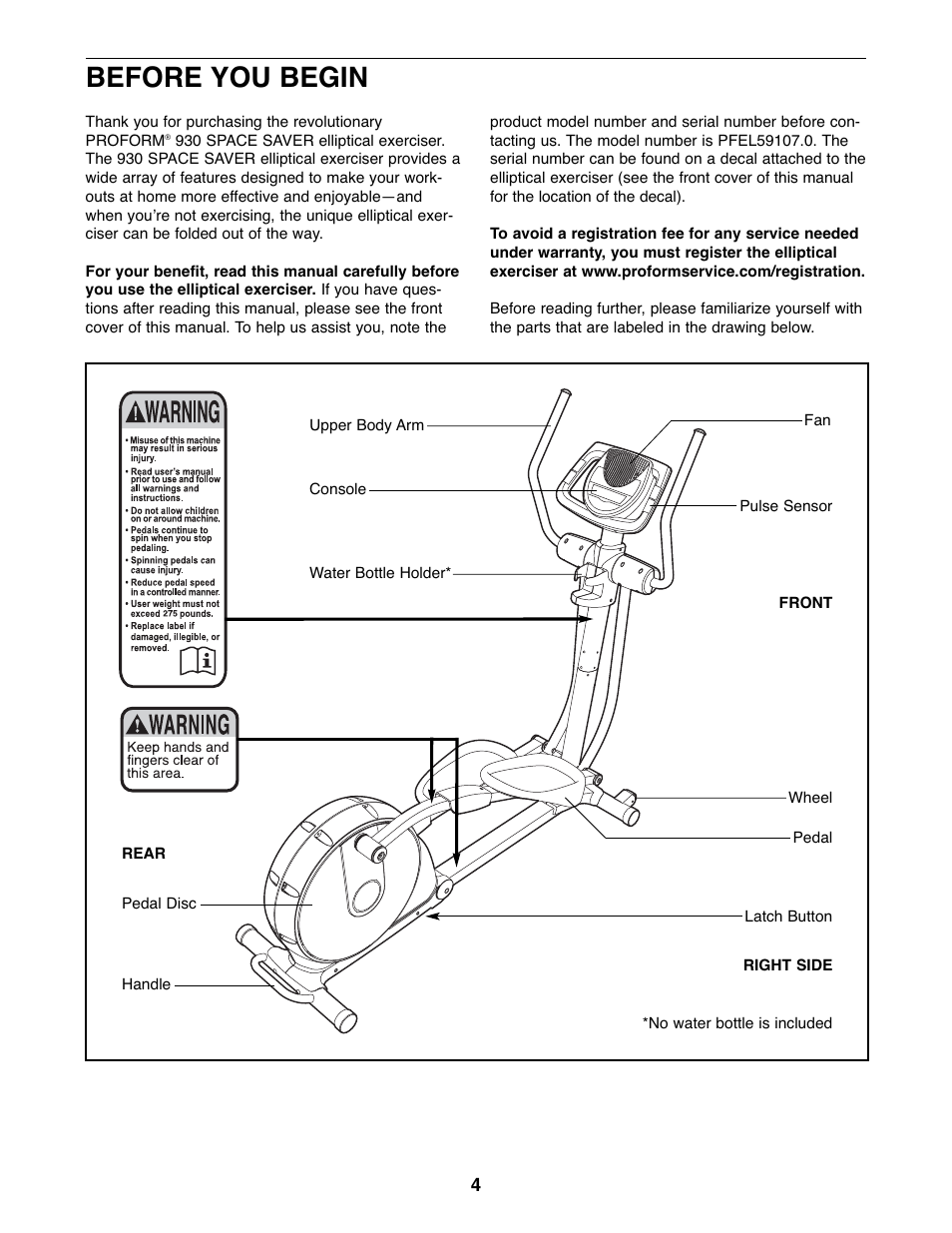 Before you begin | ProForm SPACE SAVER PFEL59107.0 User Manual | Page 4 / 28