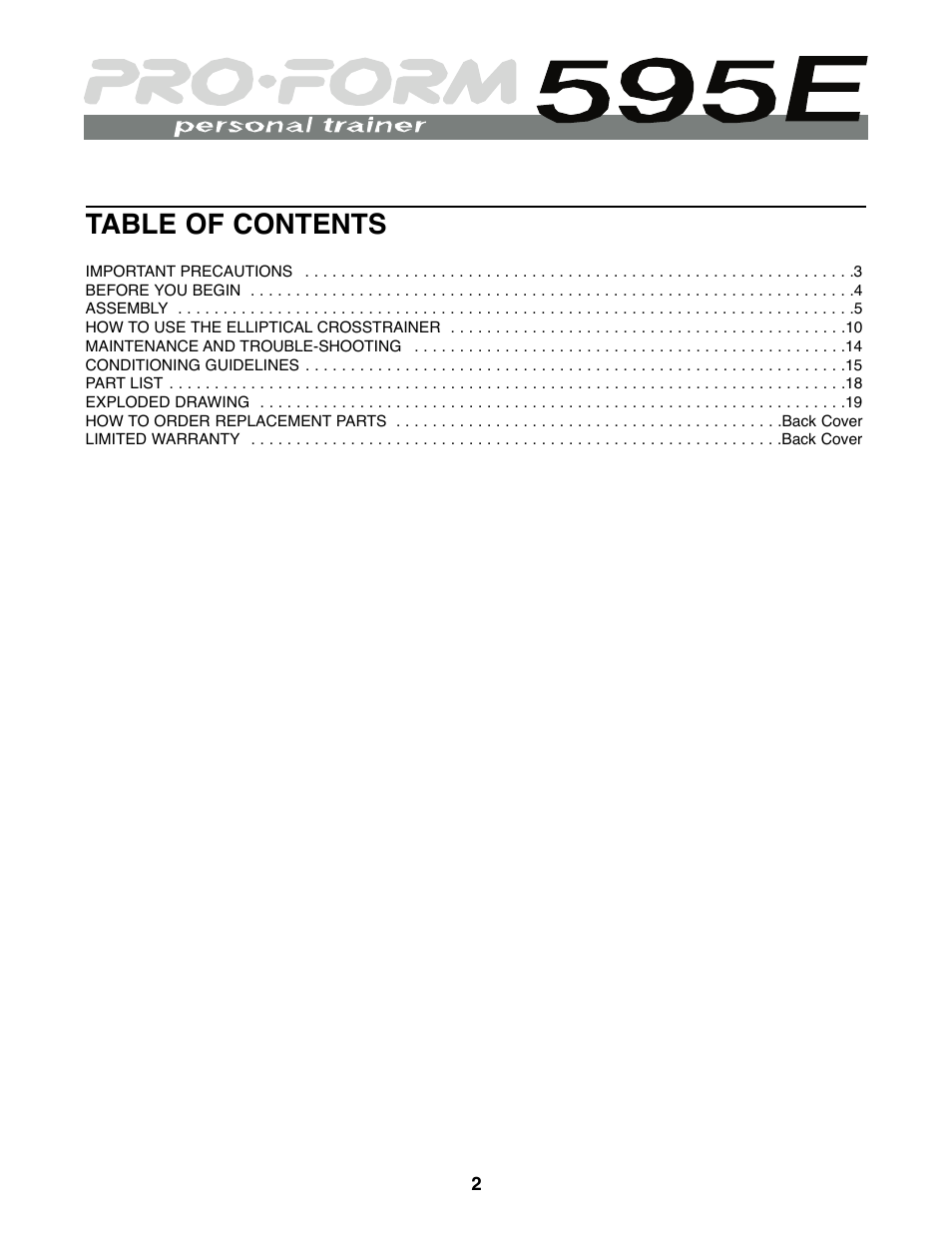 ProForm PFEL04900 User Manual | Page 2 / 20