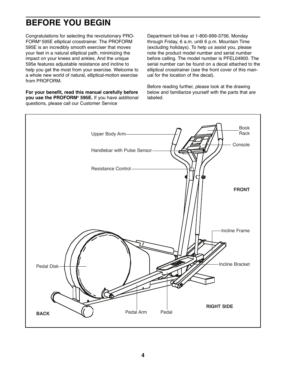 Before you begin | ProForm PFEL04900 User Manual | Page 4 / 20