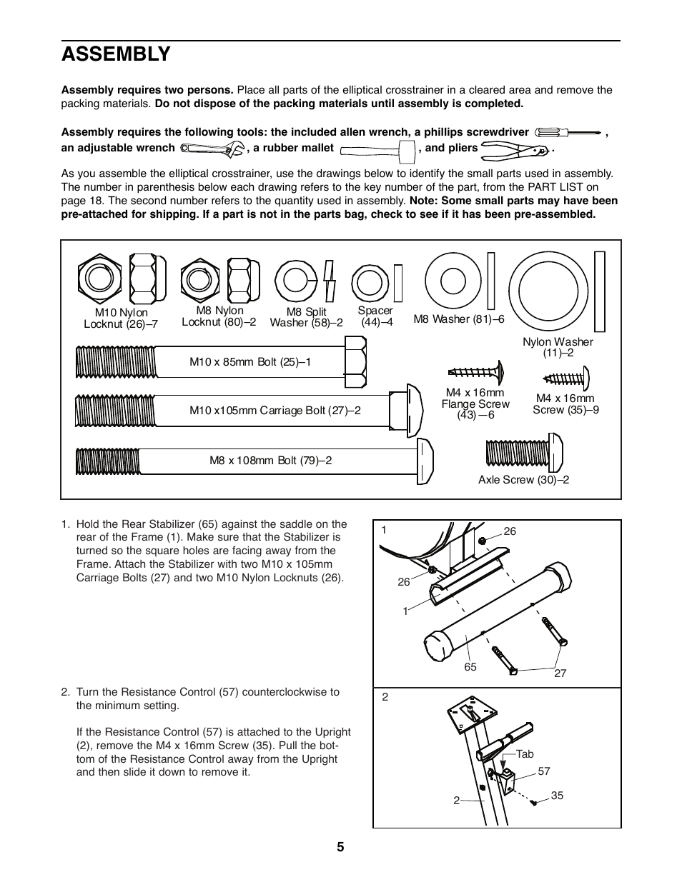 Assembly | ProForm PFEL04900 User Manual | Page 5 / 20