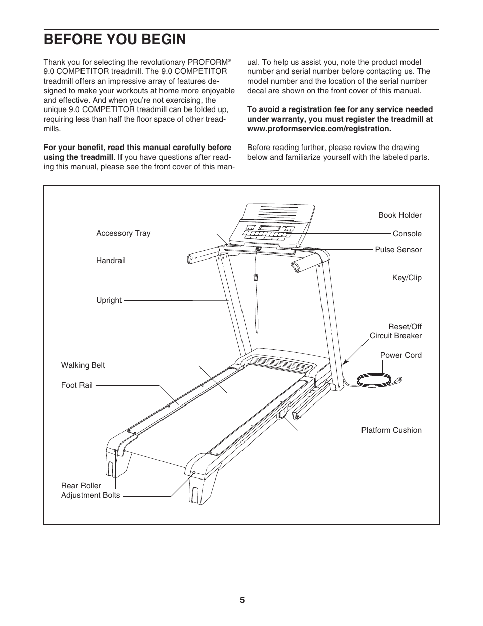 Before you begin | ProForm Competitor PFTL99007.0 User Manual | Page 5 / 32