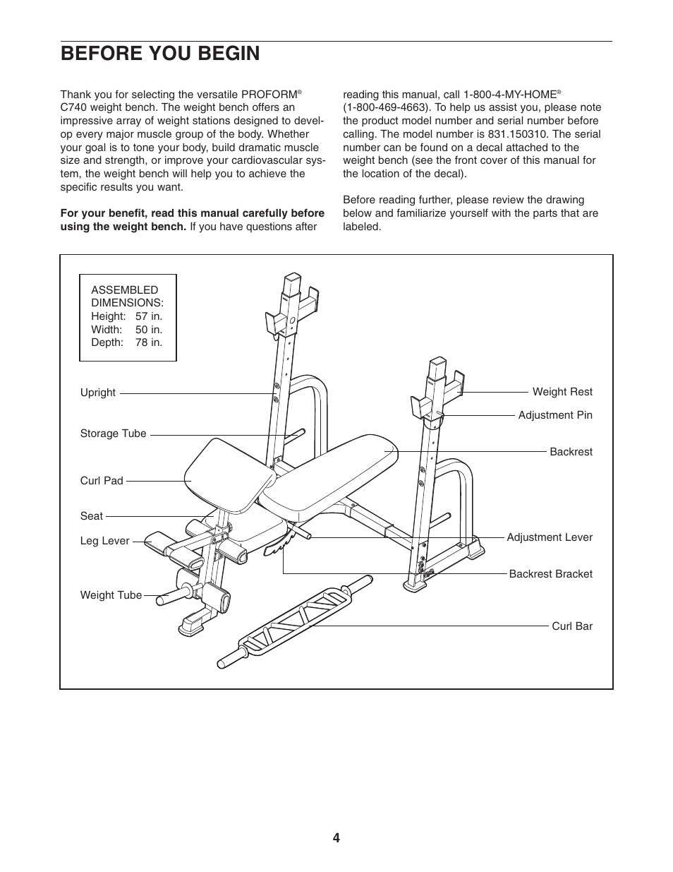 Before you begin | ProForm 831.150320 User Manual | Page 4 / 19