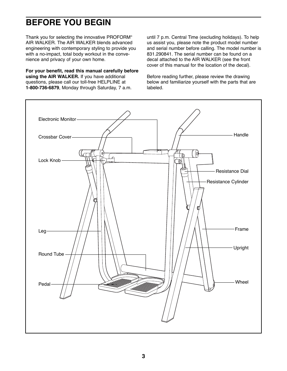 Before you begin | ProForm 831.290841 User Manual | Page 3 / 12