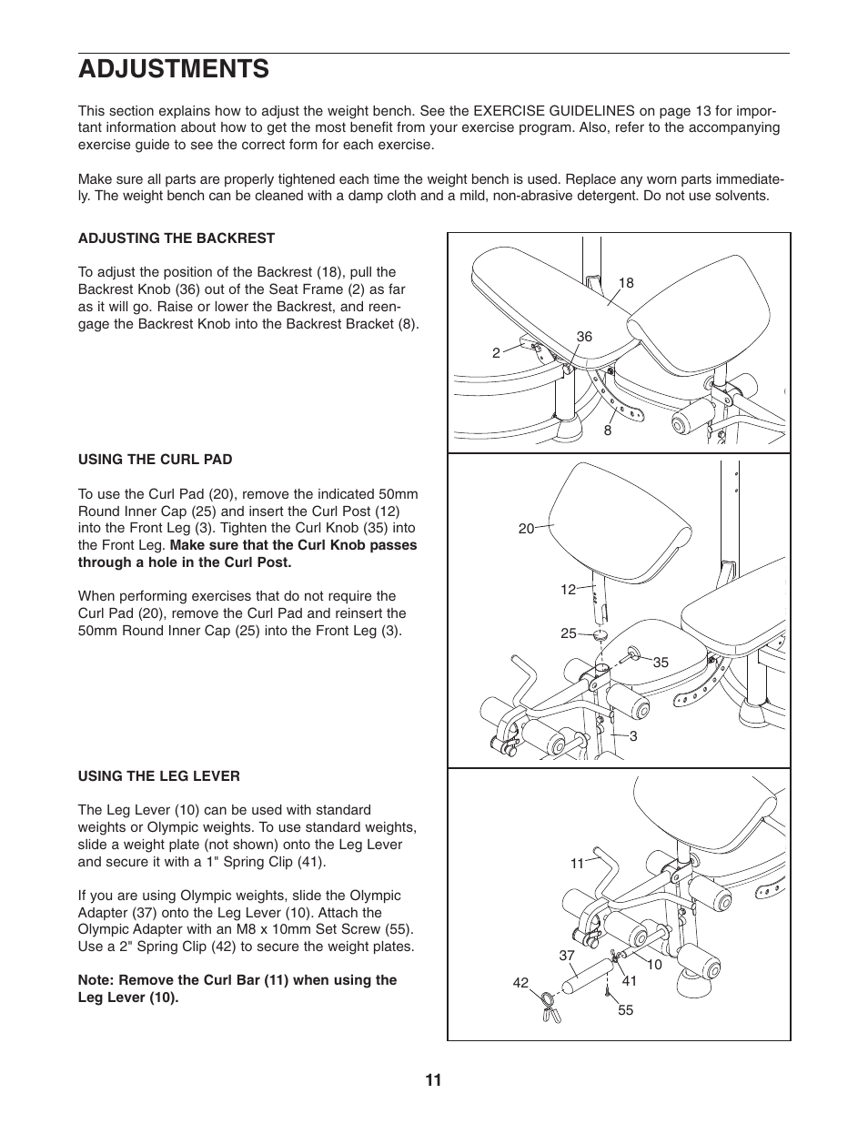 Adjustments | ProForm PFBE1516.0 User Manual | Page 11 / 20