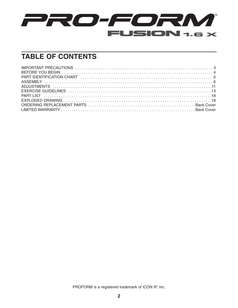 ProForm PFBE1516.0 User Manual | Page 2 / 20