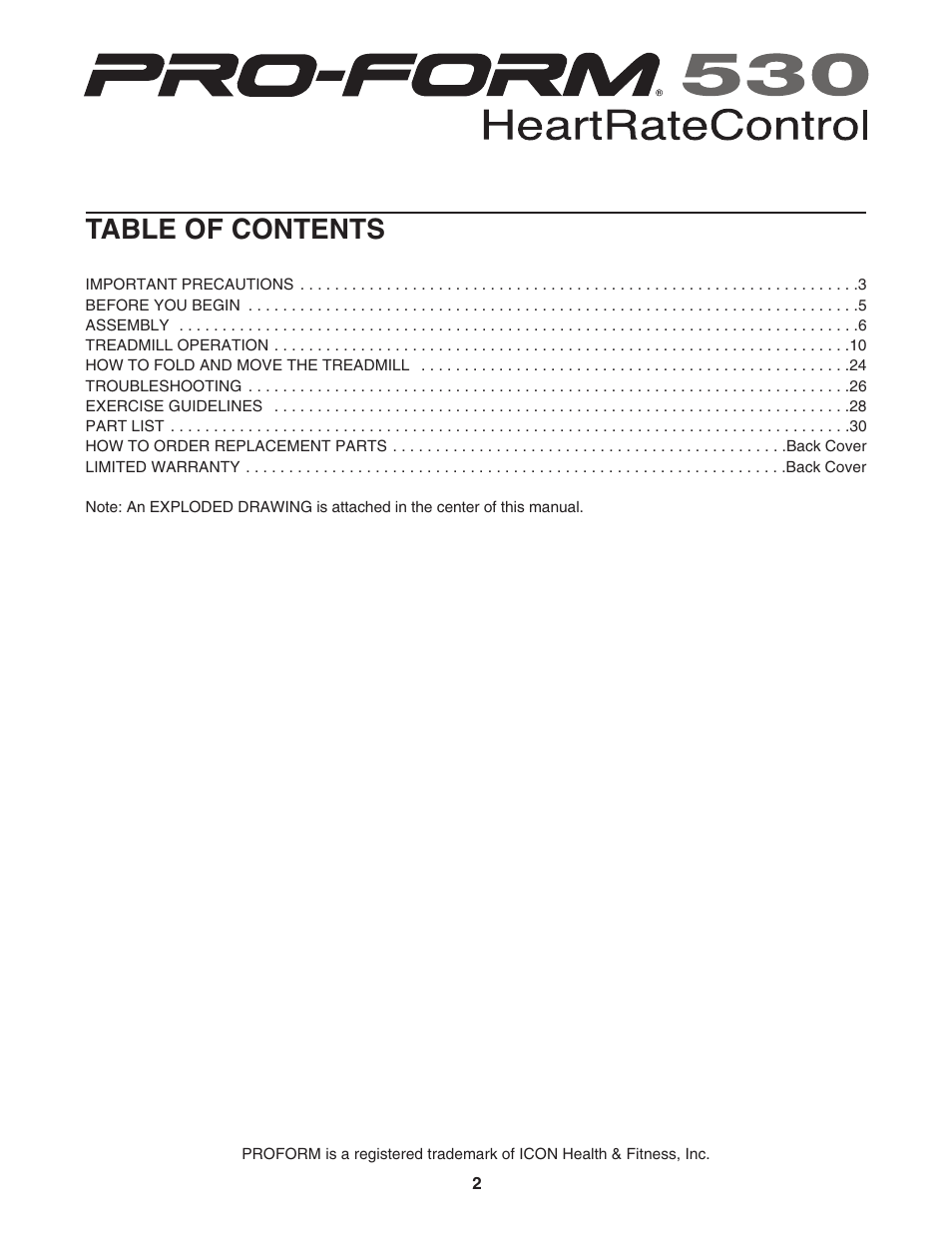 ProForm 530 User Manual | Page 2 / 34