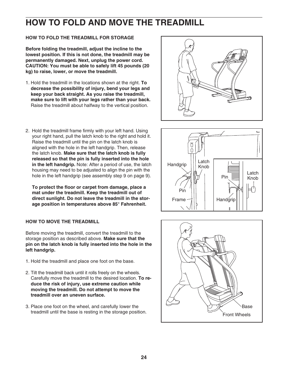 How to fold and move the treadmill | ProForm 530 User Manual | Page 24 / 34