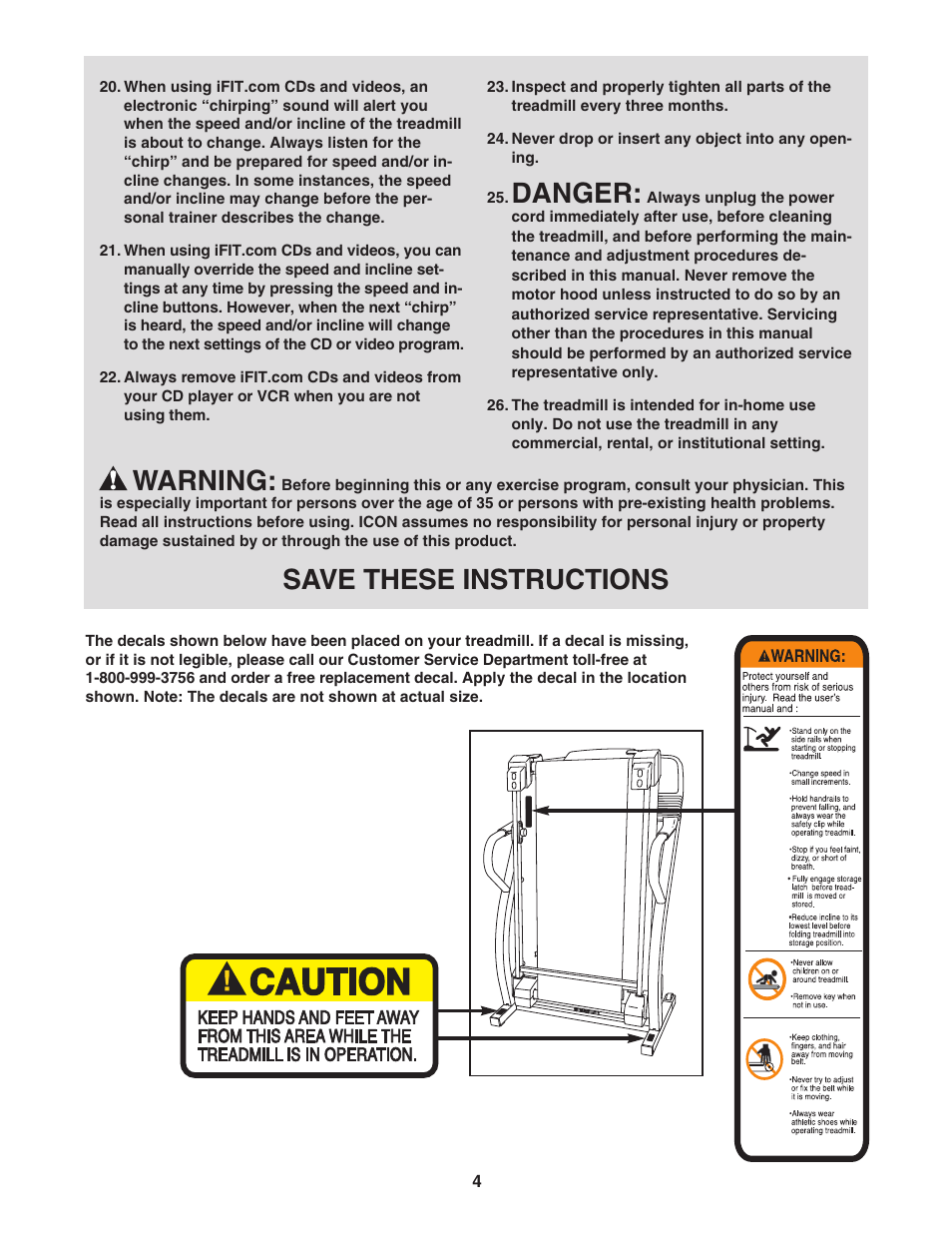 Danger, Warning, Save these instructions | ProForm 530 User Manual | Page 4 / 34