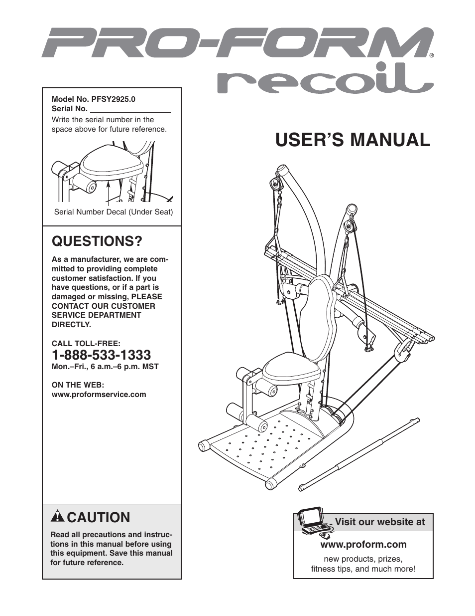 ProForm PFSY2925.0 User Manual | 20 pages