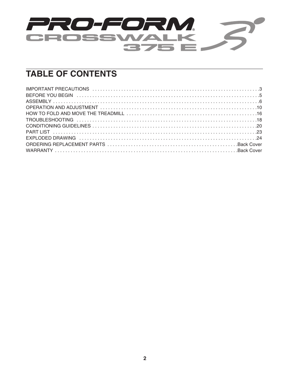 ProForm 831.24623.0 User Manual | Page 2 / 28