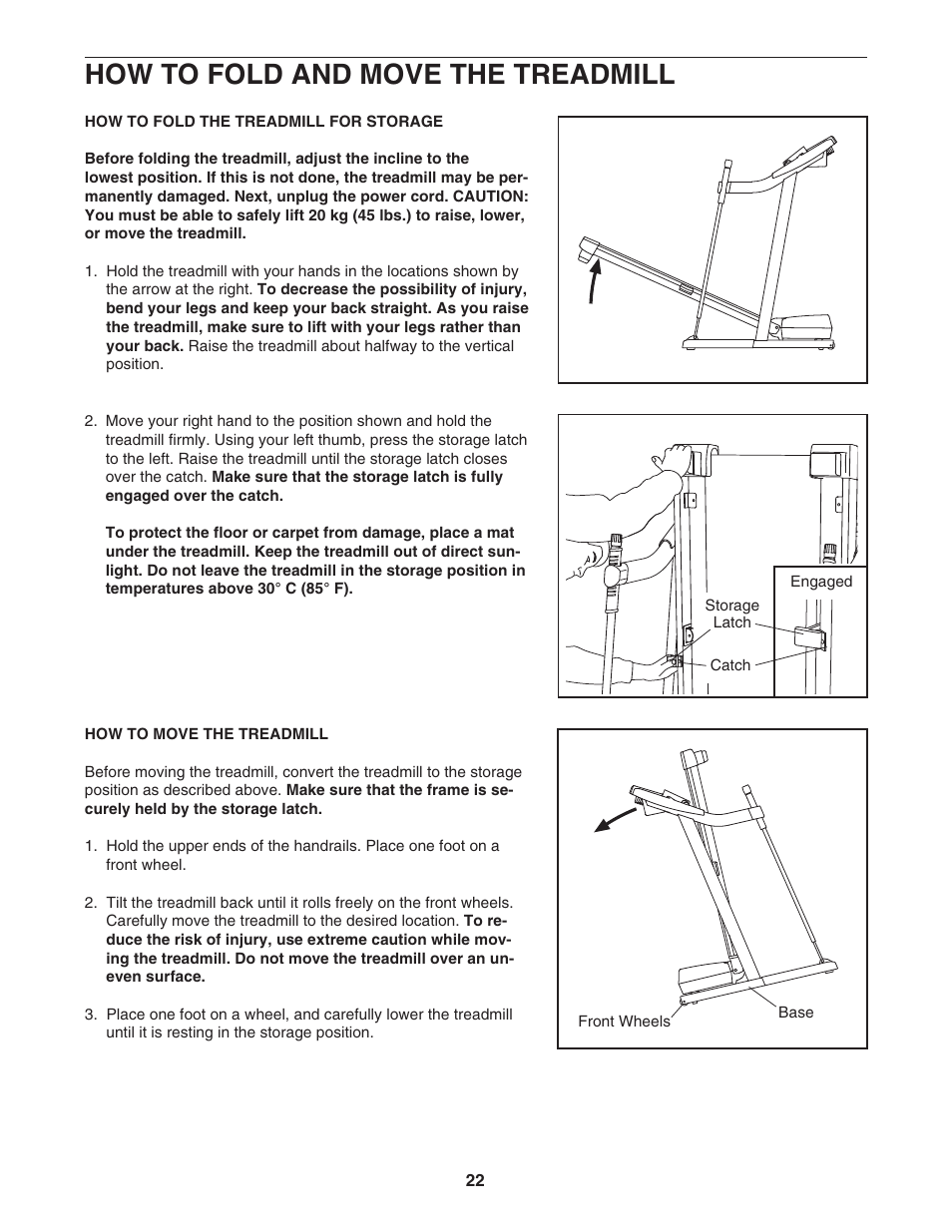 How to fold and move the treadmill | ProForm 30513.1 User Manual | Page 22 / 30