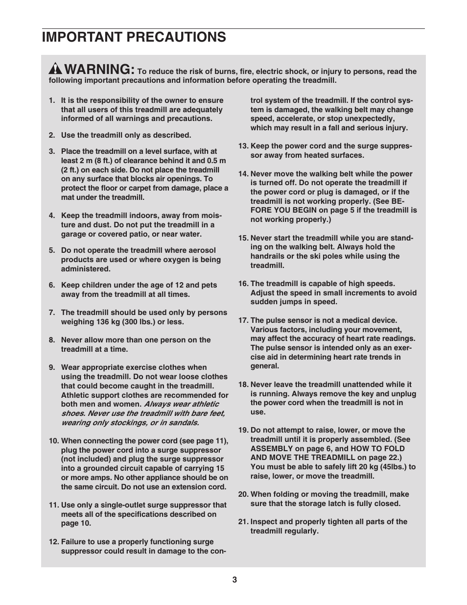 Warning, Important precautions | ProForm 30513.1 User Manual | Page 3 / 30