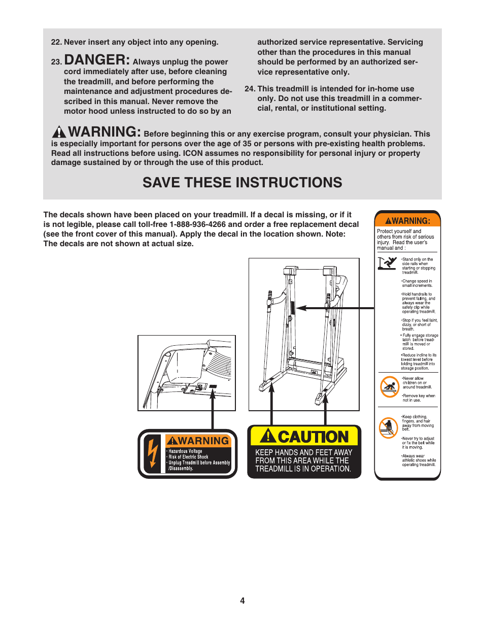 Danger, Warning, Save these instructions | ProForm 30513.1 User Manual | Page 4 / 30