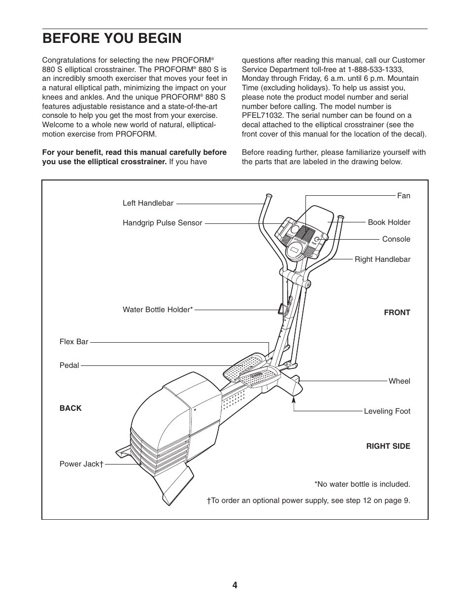 Before you begin | ProForm PFEL71032 User Manual | Page 4 / 24