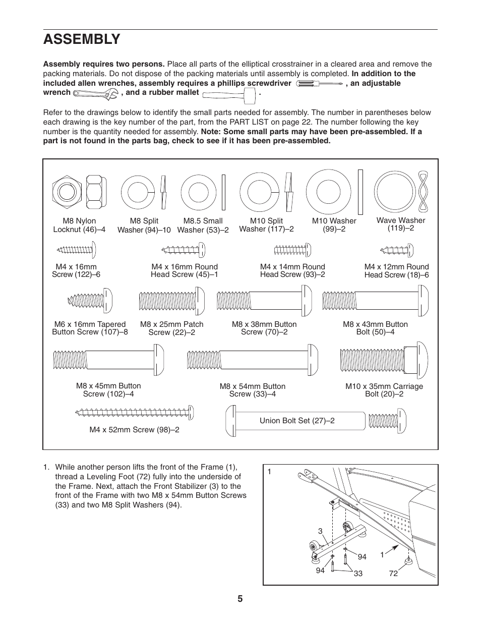 Assembly | ProForm PFEL71032 User Manual | Page 5 / 24