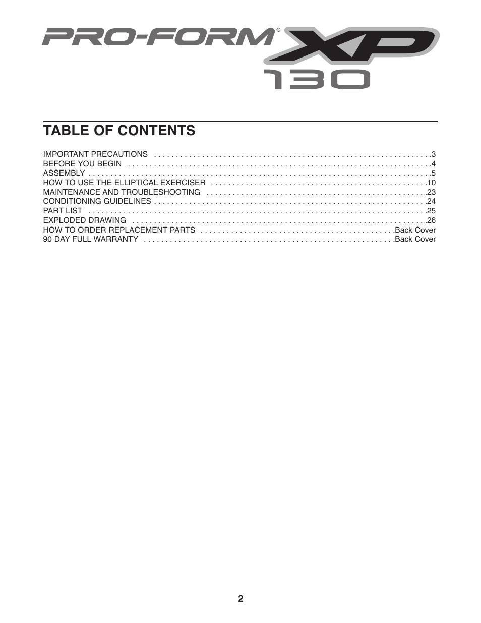 ProForm XP 130 831.28544.2 User Manual | Page 2 / 28