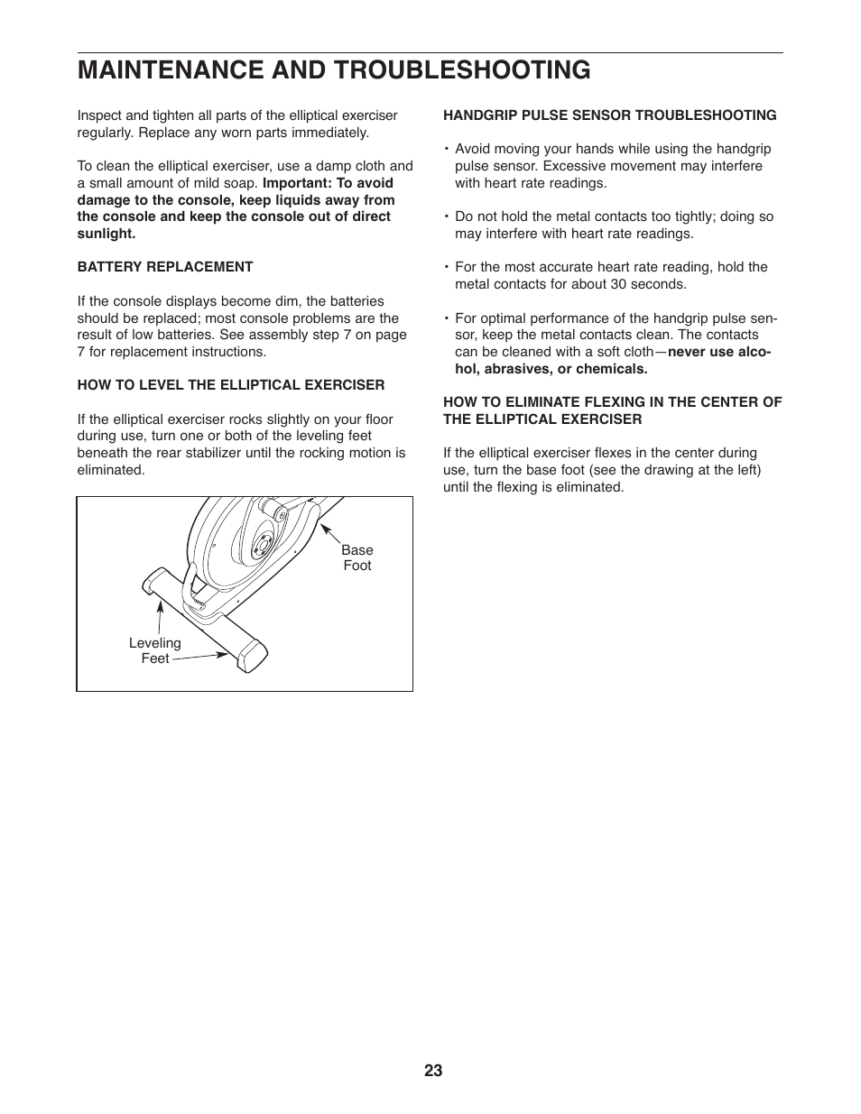 Maintenance and troubleshooting | ProForm XP 130 831.28544.2 User Manual | Page 23 / 28