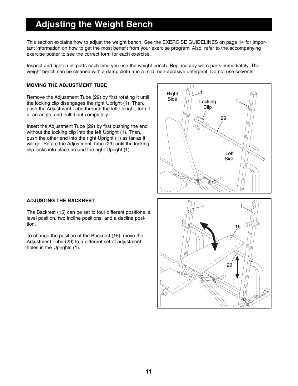 Adjusting the weight bench | ProForm PFBE62290 User Manual | Page 11 / 18