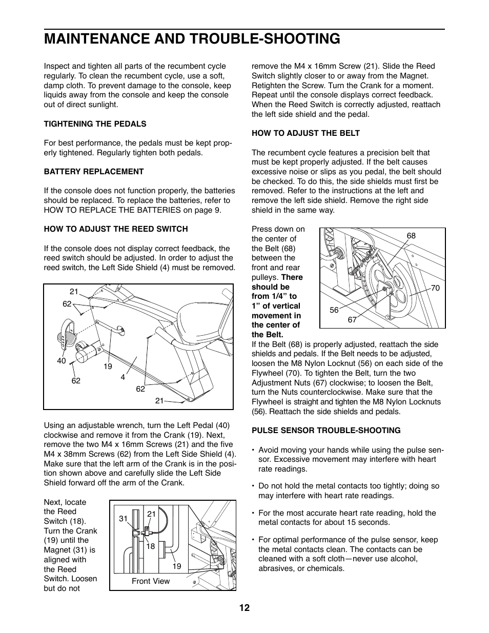 Maintenance and trouble-shooting | ProForm PFEX38490 User Manual | Page 12 / 16