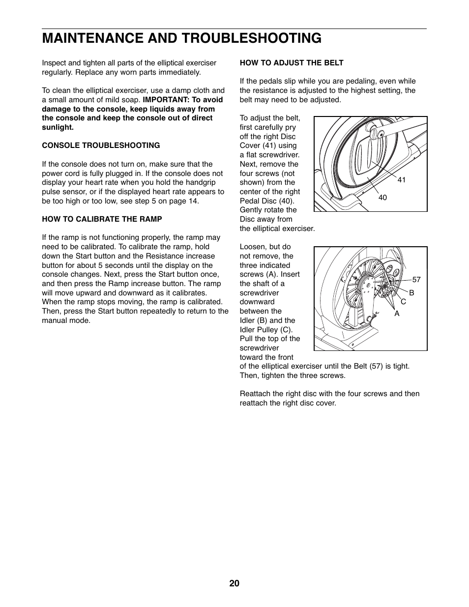 Maintenance and troubleshooting | ProForm PFEL07807.1 User Manual | Page 20 / 28