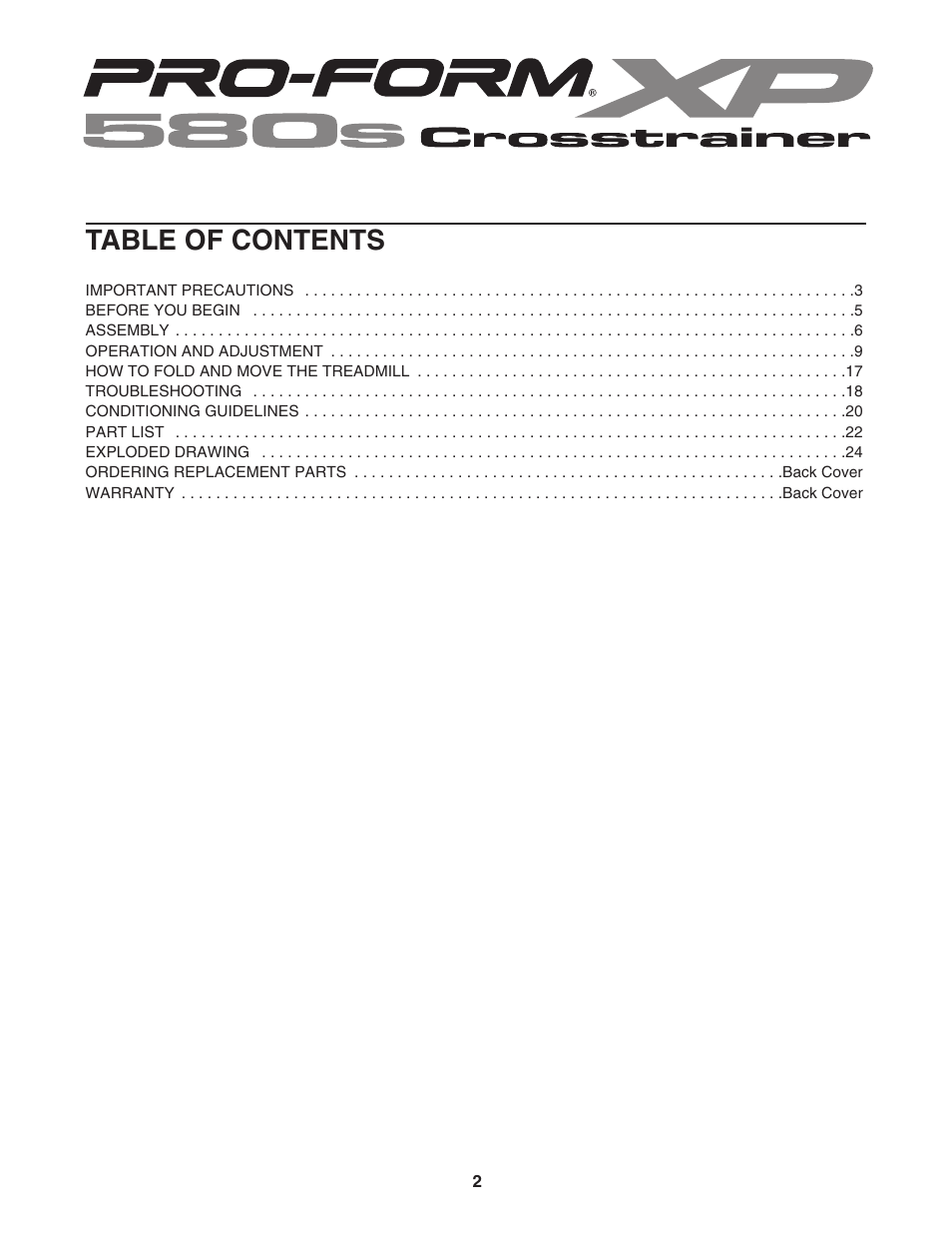 ProForm CrossTrainer 831.24655.0 User Manual | Page 2 / 28