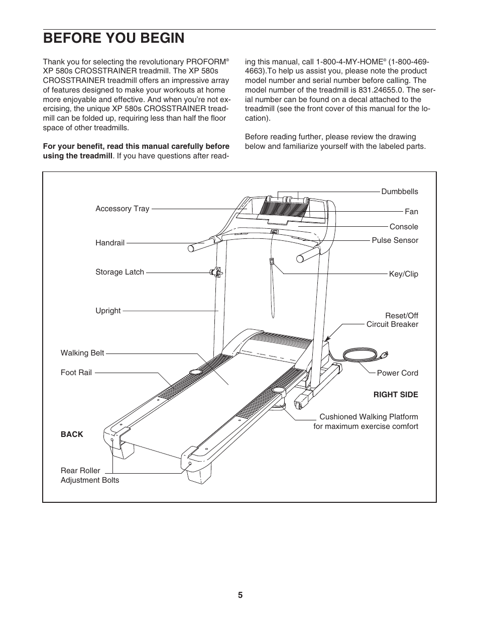 Before you begin | ProForm CrossTrainer 831.24655.0 User Manual | Page 5 / 28