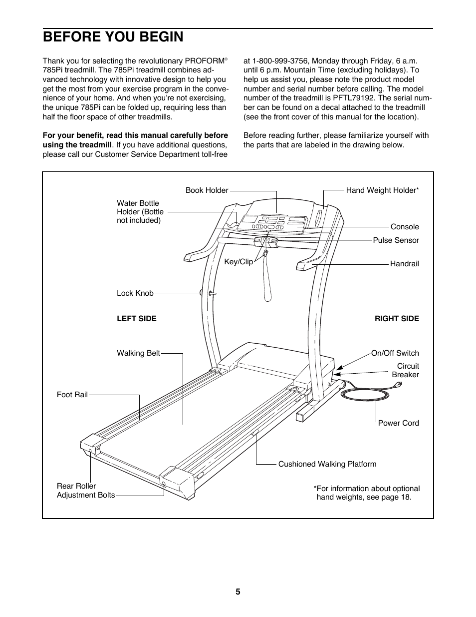 Before you begin | ProForm 785Pi User Manual | Page 5 / 26