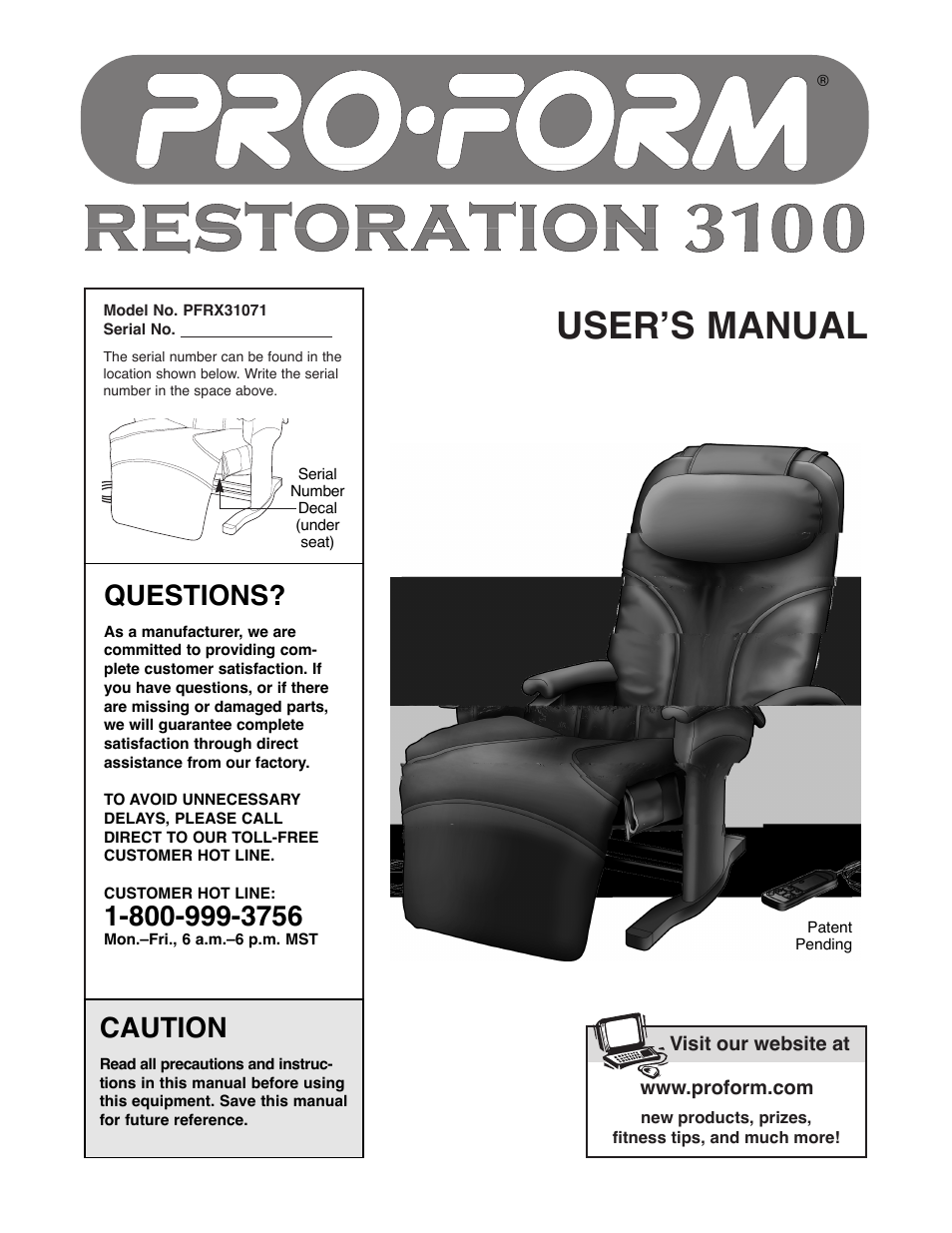 ProForm PFRX31071 User Manual | 13 pages