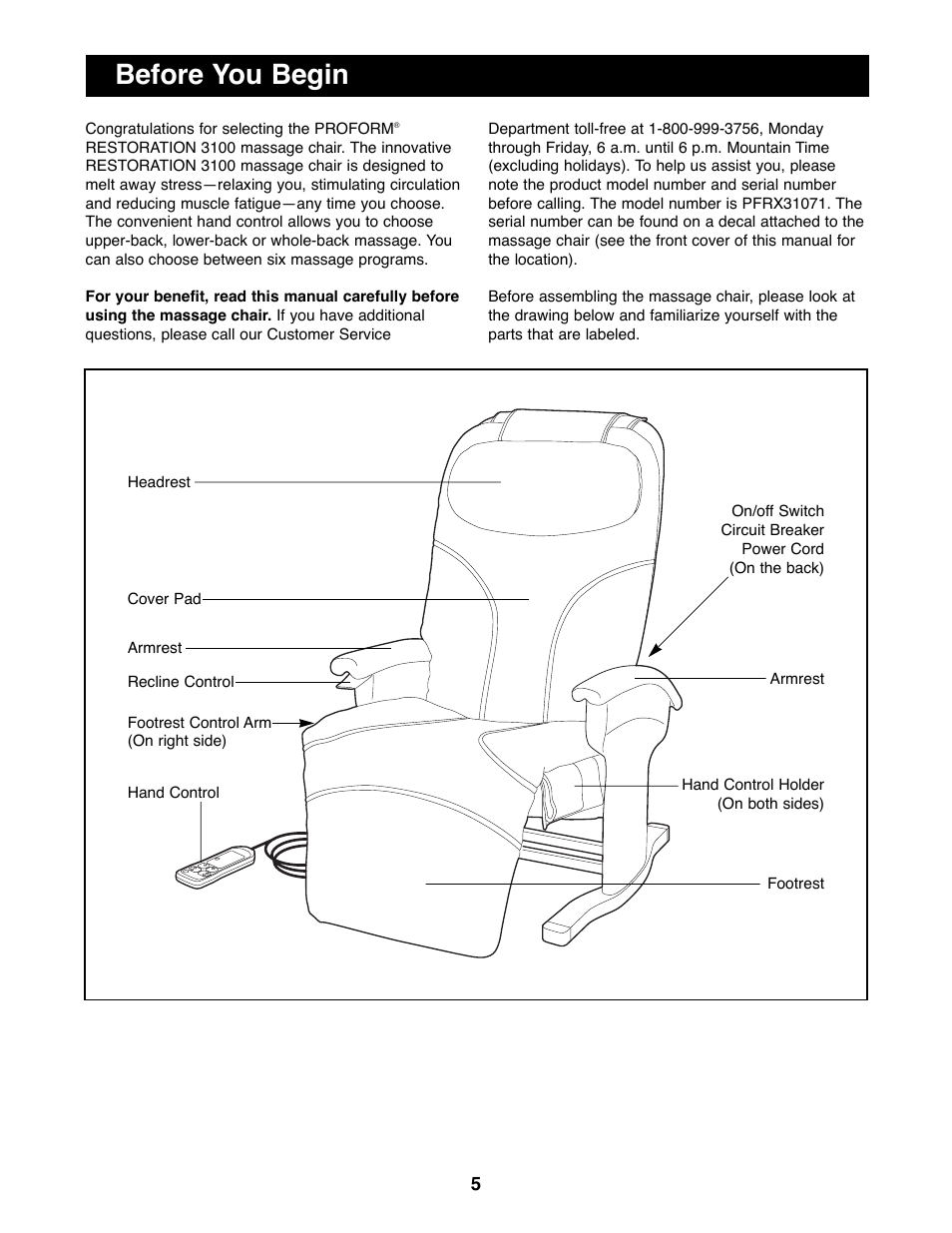 Before you begin | ProForm PFRX31071 User Manual | Page 5 / 13