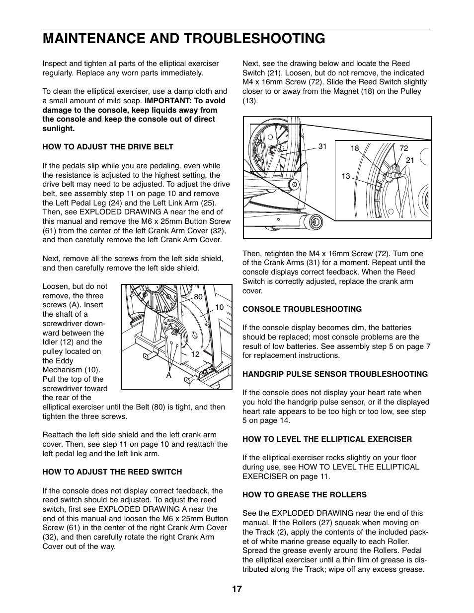 Maintenance and troubleshooting | ProForm PFEL04907.0 User Manual | Page 17 / 24