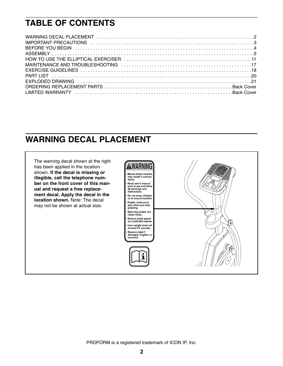 ProForm PFEL04907.0 User Manual | Page 2 / 24