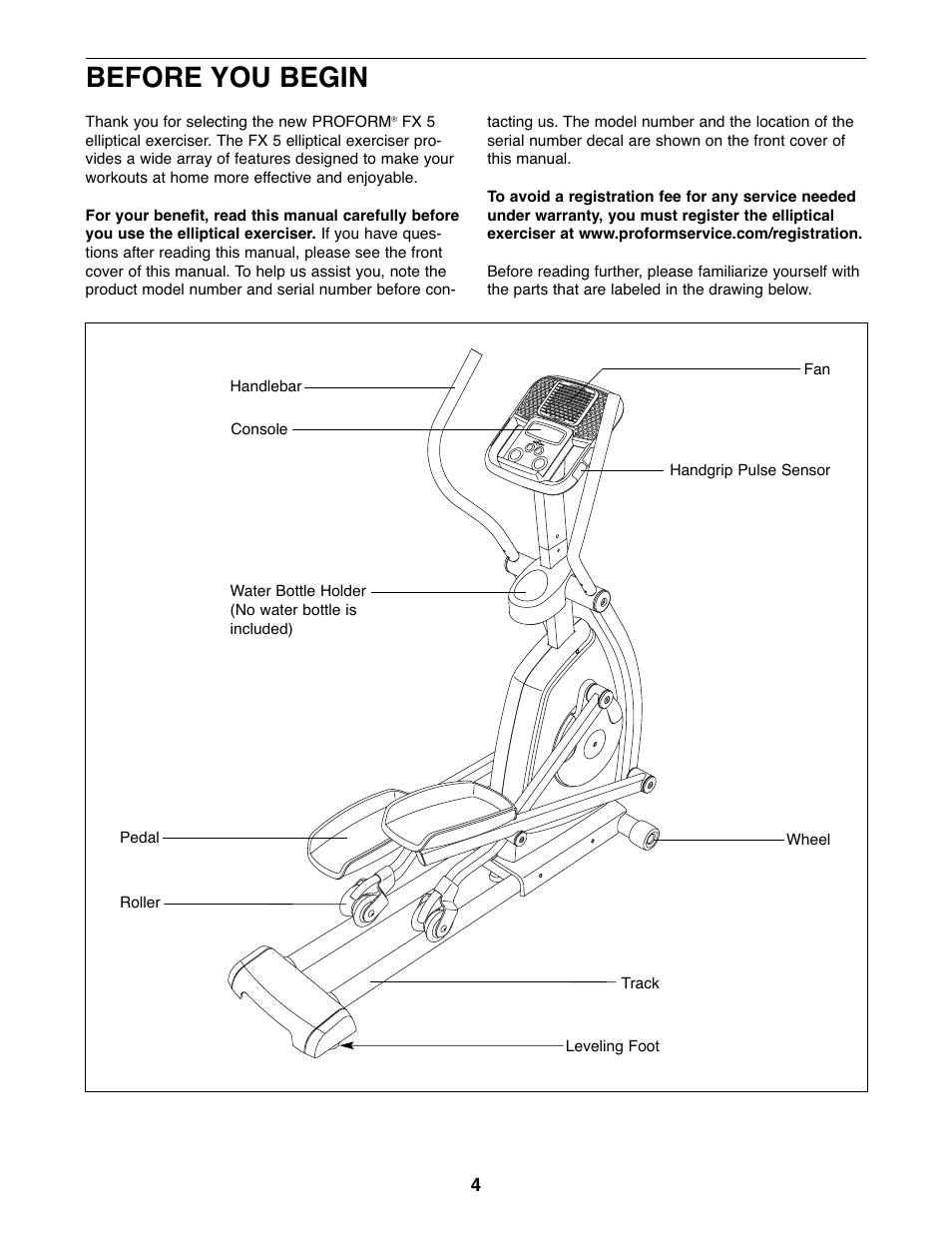 Before you begin | ProForm PFEL04907.0 User Manual | Page 4 / 24